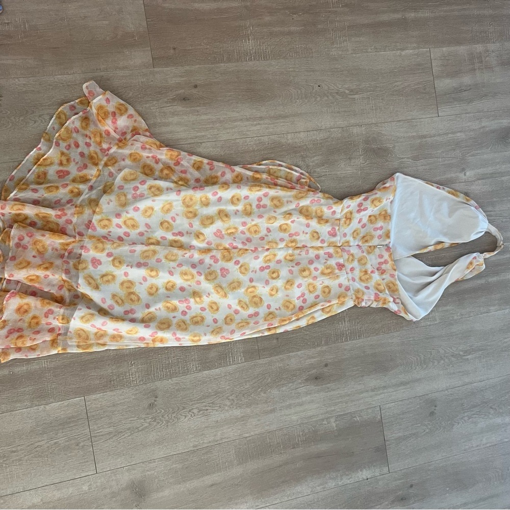 Floral Wrap Halter Dress, size XS, bridal shower, vacation, formal midi dress - Picture 9 of 15